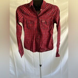 Hollister Red and Blue Floral Plaid Shirt